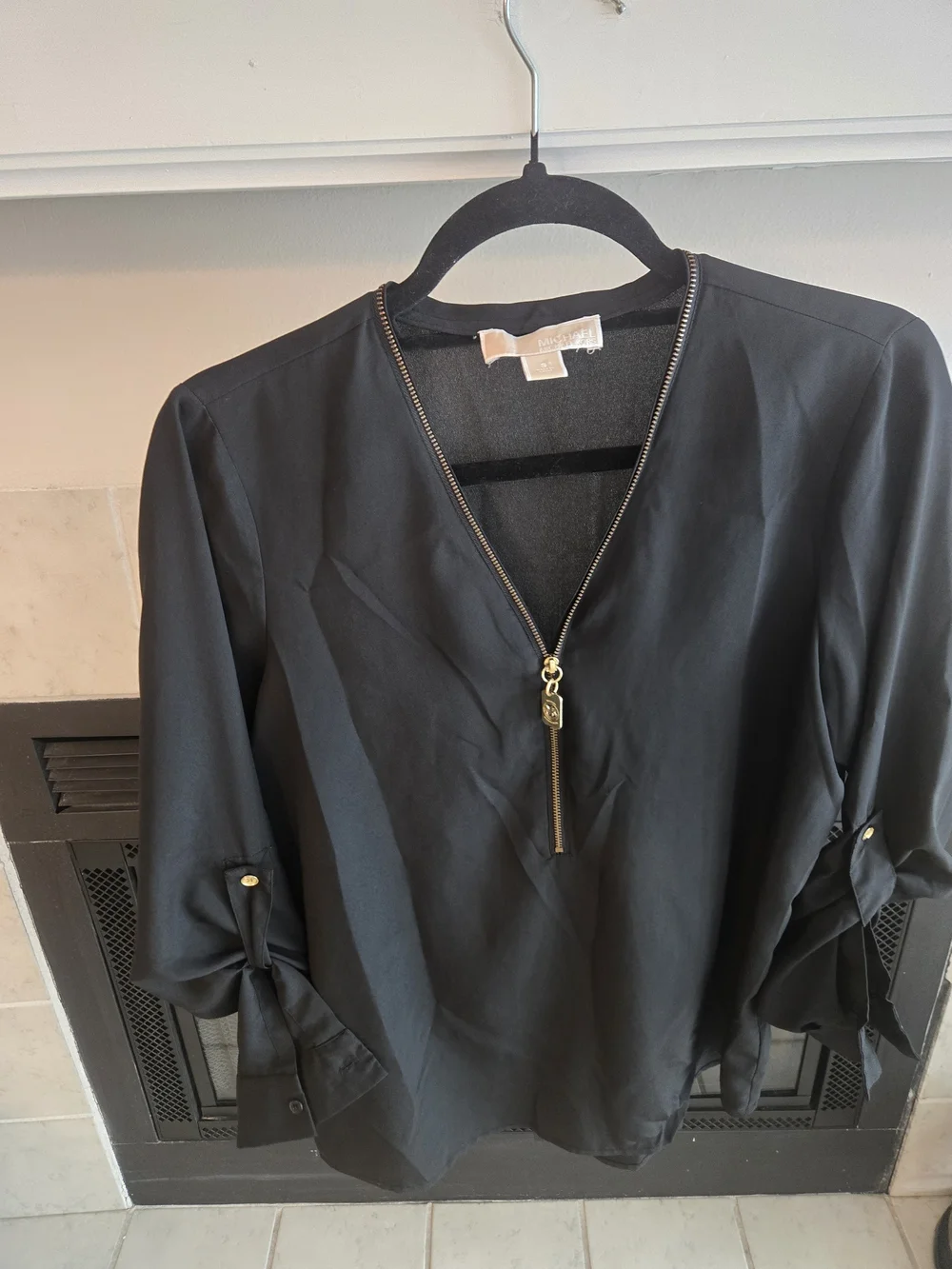 Michael Kors Black Blouse with Gold Zip Detail